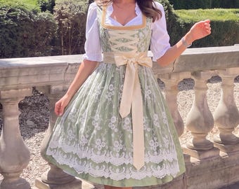 Oktoberfest Dress for Women German Dirndl Set with Blouse Apron Sage Green Bavarian Costume Beer Festival Outfit Gift for Her