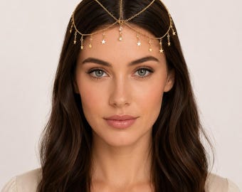 Chaîne de tête en forme d'étoile, bijou de cheveux bohème céleste pour mariée, accessoire de front style perle