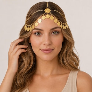 Gold Coin Draped Headpiece Royal Coin Waqaya Headpiece - Palestinian Elegance main image 2