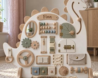 Personalized Busy Board for Toddlers, Wooden Montessori Activity Board with Custom Name, Sensory Learning Toy, First Birthday Gift