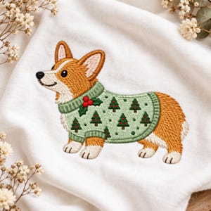 Stickdatei für Weihnachten mit Pembroke Welsh Corgis, festliches Corgis-Pullover-Stickmuster, Weihnachtsstickmuster für Hunde, Weihnachts-Download
