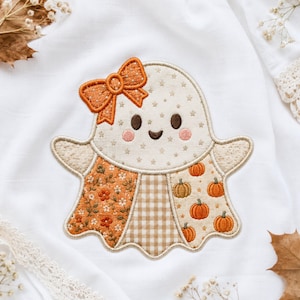 Lapptäcke Ghost Halloween applikationsdesign, söt Halloween maskinbroderifil, pumpa quilt stil mönster, digital nedladdning