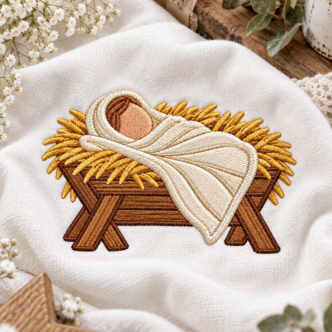 Baby Jesus Manger Embroidery Design, Christmas Nativity Machine ...