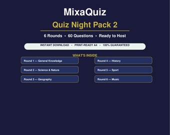 Pub Quiz Night Pack 2 | 60 Printable Quiz Questions PDF | Trivia Game Download