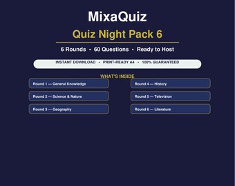 Pub Quiz Night Pack 6 | 60 Printable Quiz Questions PDF | Trivia Game Download