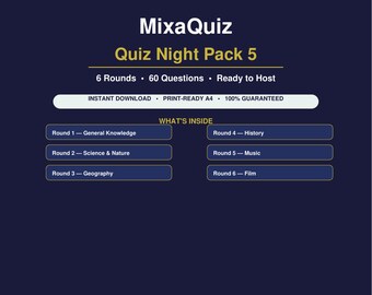 Pub Quiz Night Pack 5 | 60 Printable Quiz Questions PDF | Trivia Game Download