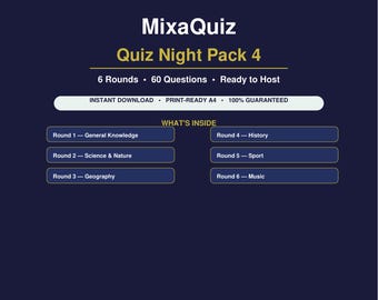 Pub Quiz Night Pack 4 | 60 Printable Quiz Questions PDF | Trivia Game Download