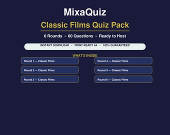 Classic Films Quiz Pack | 60 Questions PDF | Golden Age Movie Trivia