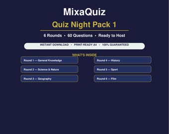 Pub Quiz Night Pack 1 | 60 Printable Quiz Questions PDF | Trivia Game Download