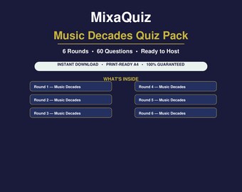 Music Decades Quiz Pack | 60 Questions PDF | 60s 70s 80s 90s Music Trivia