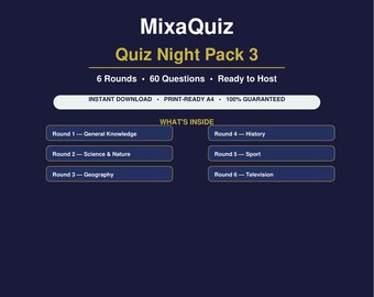 Pub Quiz Night Pack 3 | 60 Printable Quiz Questions PDF | Trivia Game Download