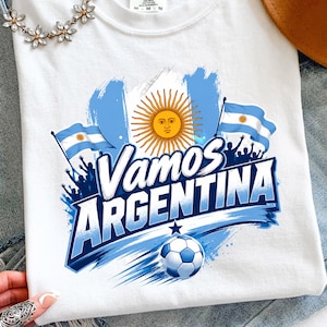 Vamos Argentina Soccer Shirt, Argentina Football Fan Tee, Blue White World Cup Graphic S-3XL image 1