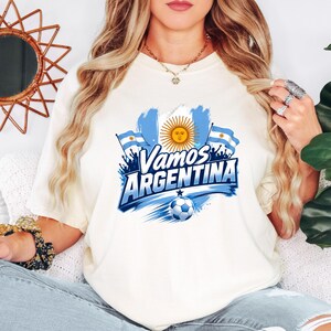 Vamos Argentina Soccer Shirt, Argentina Football Fan Tee, Blue White World Cup Graphic S-3XL image 4