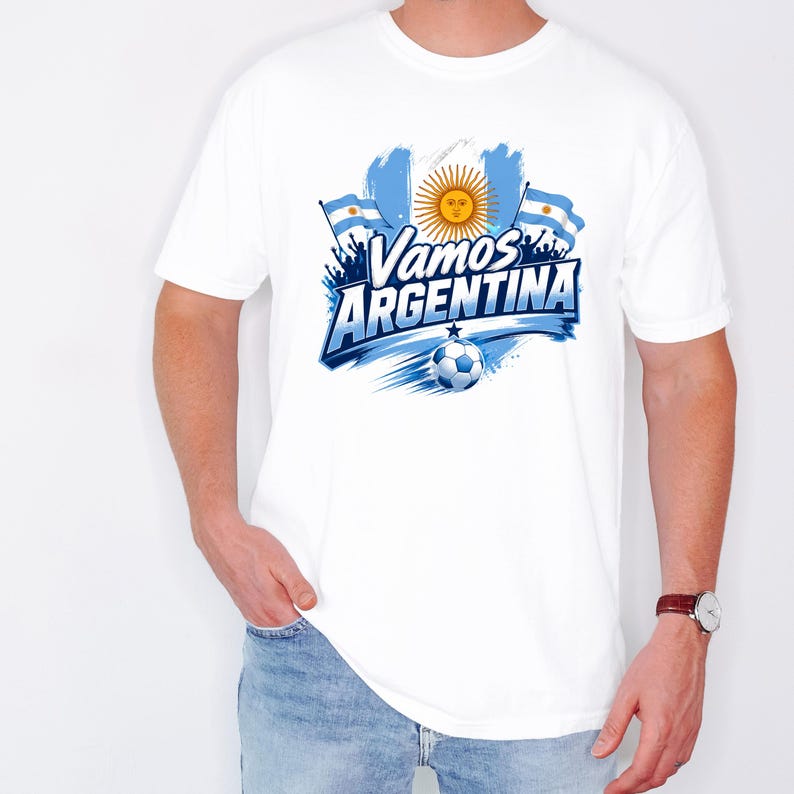 Vamos Argentina Soccer Shirt, Argentina Football Fan Tee, Blue White World Cup Graphic S-3XL image 2