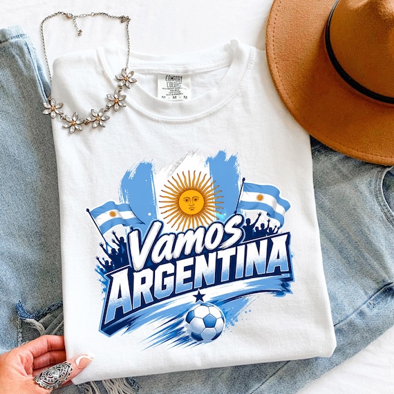 Vamos Argentina Soccer Shirt, Argentina Football Fan Tee, Blue White World Cup Graphic S-3XL