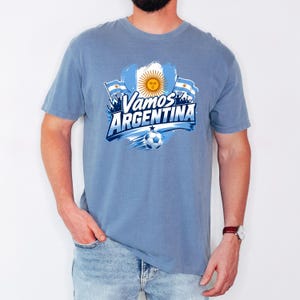 Vamos Argentina Soccer Shirt, Argentina Football Fan Tee, Blue White World Cup Graphic S-3XL image 6