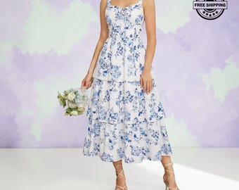 Milchmädchen Korsett Floral Midi Kleid Frauen Sommer Hochzeit Gast Sommerkleid mit Taschen
