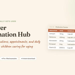 Caregiver Coordination Hub | Elderly Care & Medication Tracker | Excel + Google Sheets | Instant Download