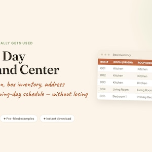 Moving Day Command Center | Moving Checklist & Packing Planner | Excel + Google Sheets | Instant Download