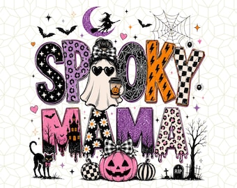 Spooky Mama PNG, Camiseta de Halloween PNG, Camiseta de Halloween Mama, Sublimación de temporada espeluznante, Diseño de fantasma de Halloween, Descarga digital