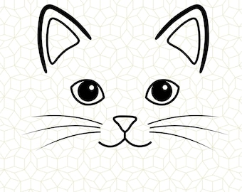 Clip art de cara de gato en formato SVG y PNG, contorno de gatito kawaii, archivo de corte para Cricut (descarga digital).