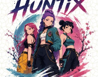Kpop Demon Hunter PNG, Huntrix Kpop Shirt Design, Anime Streetwear Aesthetic, Cyberpunk Manga Illustration, Digital Download for Sublimation
