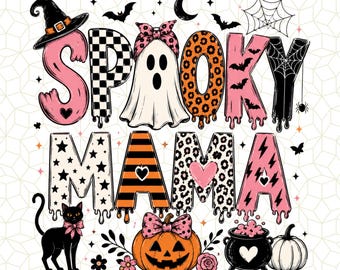 Spooky Mama PNG, Diseño de camiseta de Halloween para mamá, Halloween con estampado de leopardo PNG, Sublimación de calabaza linda, Descarga digital de Spooky Mom