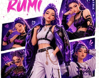 Rumi Huntrix PNG, imágenes prediseñadas de anime, Kpop Demon Hunters PNG, descarga digital