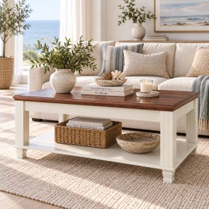 Farmhouse Coffee Table Rustic Wood Center Table with Open Storage Shelf