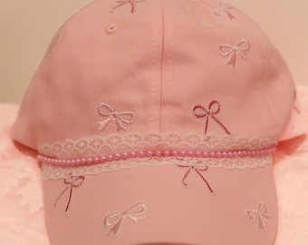 Megan Cloud 9 inspired | Pink Embroidered Bow hat, Lace, Pearls | Country Concert cap