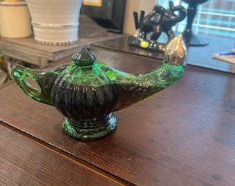 Botella de lámpara Aladdin verde vintage de Avon