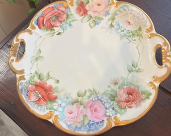 Plato/bandeja floral pintado a mano Bavaria Tirschenreuth Alemania.