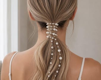 Luxury Pearl Hair Vine, Bridal Ponytail Wrap, Wedding Hair Vine, Pearl Hair Piece, Flexible Bridal Headpiece, Boho Wedding Hair Accessory
