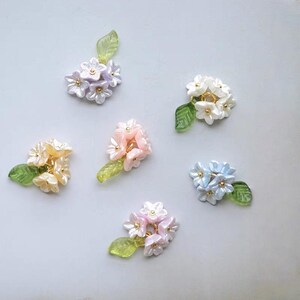 Pastel Pearl Flower Charms with Green Leaves -  Multi-Color Floral Pendants for DIY Lolita Accessories, Hairpins & Jewelry Making (4 pcs)