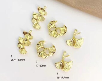 Gingko Leaf Charm , gold plated brass pendant for DIY earrring necklace （4pcs）