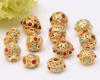 drum bead - tube spacer beads - alluvial gold drum beads- tube spacer beads - beads for you 10pcs