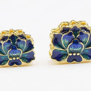 Pingente cloisonne - contas cloisonne - 4 peças de contas cloisonne banhadas a latão dourado azul azulado