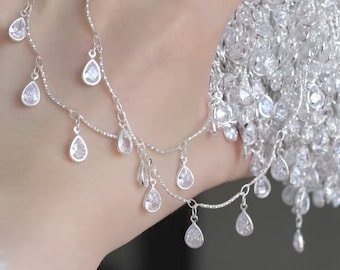 Cadena colgante de cristal, cadena con cuentas de circonita para la elaboración de collares y pulseras (50 cm)