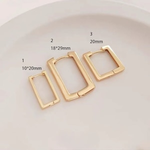 4pcs 14k gold plated Minimalist Square Link Huggie Hoop Earrings - Dainty Geometric Earrings