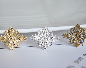 Diamond Filigree Connectors, Ornate Rhombus Lace Links in Gold Silver and Bronze Tone for Jewelry Making 10pcs