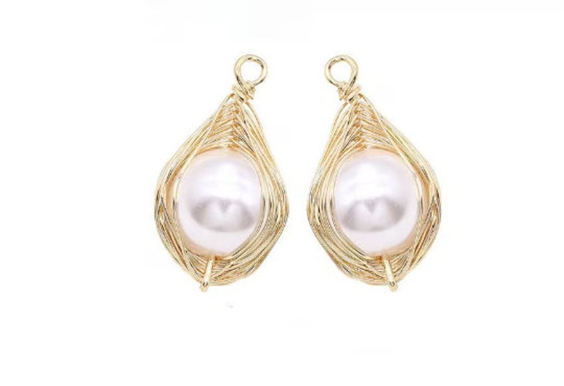 Colgante de perla chapado en oro, colgante de perla irregular, material para la fabricación de joyas modernas (4 unidades) imagen 6