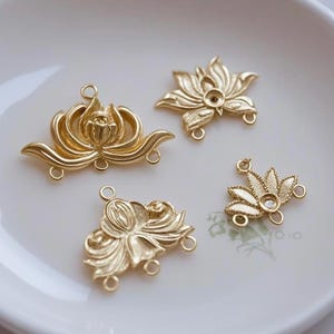 Gold Lotus Flower Charms - Floral Connectors for Jewelry Making (8pcs) image 2
