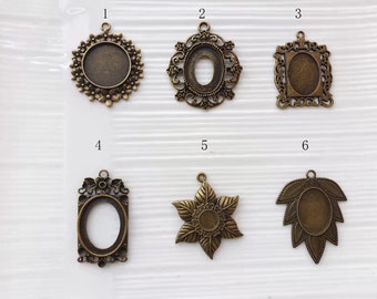 antique Bronze bezel-Oval Pendant Trays-cameo bezels-Cameo Setting Charm 5pcs