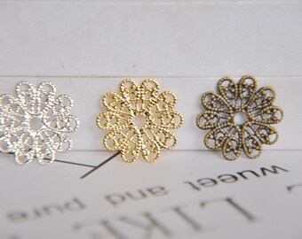 Filigree Flower Connectors - Gold Silver Plated bead links  for Jewelry Making 10pcs