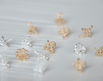 Gold and silver Filigree Flower Bead Caps with loop | Brass Metal Bead end Caps for Jewelry Making Supplies