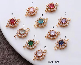 flower Crystal Glass Connectors ,  Rhinestone Faceted Pendants with Brass Findings for Jewellery Crafting (6pcs)