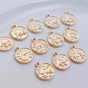 Gold Astrological Zodiac Bead - Zodiac charms - Zodiac pendants - Constellation Beaded Bracelet Necklace Personalized Jewelry Supply
