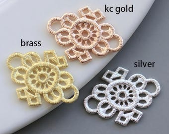 Diamond Filigree Connectors, Lace Metal Mandala Links for Vintage Bohemian Jewelry Making 6pcs