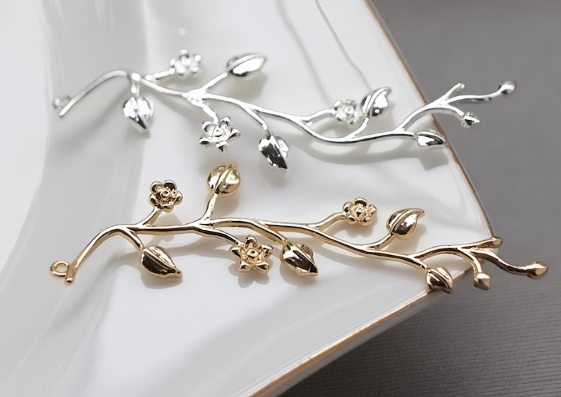 Vintage tree Branch Charms - Gold/Silver Vine Link Charms, Botanical Jewelry Findings, Cottagecore Rustic Supplies (4pcs) image 1