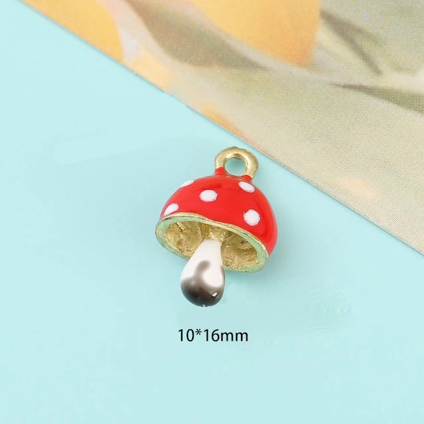10pcs Gold Filled enamel Mini Mushroom Pendant - Add On Charm for DIY Jewelry Making